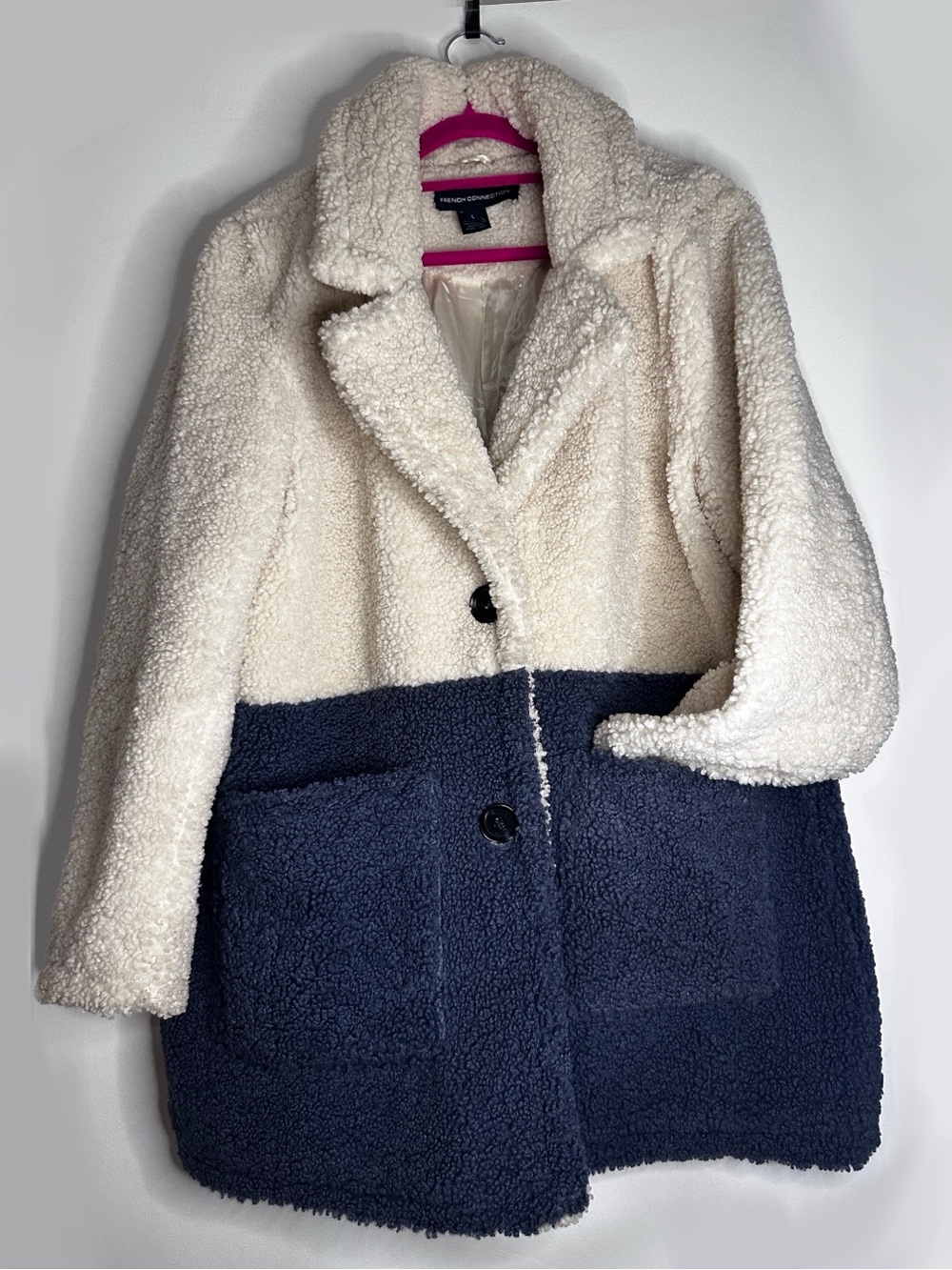 French Connection Two-Tone Teddy Jacket in Cream and Navy